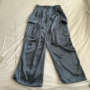 Slate Blue Satin Cargo Pants